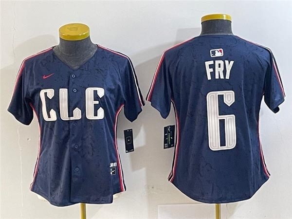 Women's Cleveland Guardians #6 David Fry Navy 2024 City Connect Limited Jersey