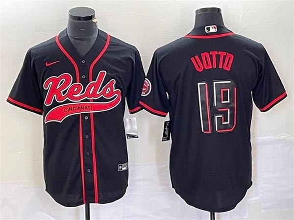 Men's Cincinnati Reds #19 Joey Votto Black Cool Base Stitched Baseball Jersey