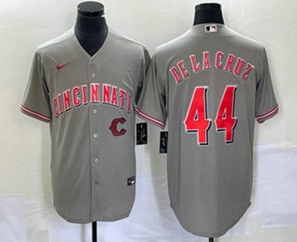 Men's Cincinnati Reds #44 Elly De La Cruz Grey with front C Cool Base Stitched Baseball Jersey