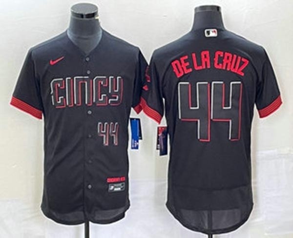 Men's Cincinnati Reds #44 Elly De La Cruz Number Black 2023 City Connect Flex Base Stitched Baseball Jersey