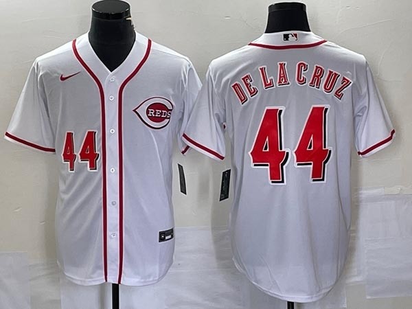 Men's Cincinnati Reds #44 Elly De La Cruz Number White Cool Base Stitched Baseball Jersey