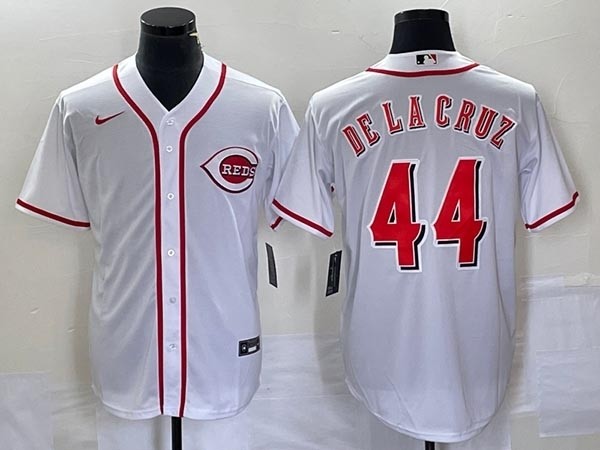 Men's Cincinnati Reds #44 Elly De La Cruz White Cool Base Stitched Baseball Jersey