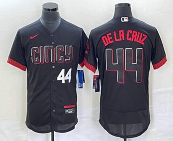 Men's Cincinnati Reds #44 Elly De La Cruz White Number Black 2023 City Connect Flex Base Stitched Baseball Jersey