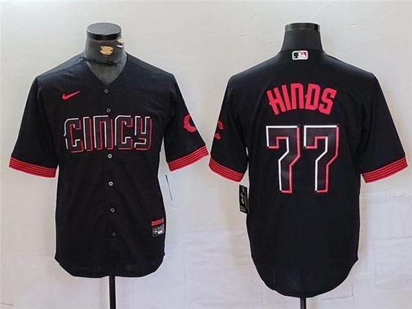 Men's Cincinnati Reds #77 Rece Hinds Black 2023 City Connect Jersey