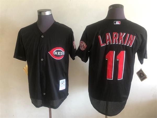 Men's Cincinnati Reds #11 Barry Larkin Throwback Black Jersey