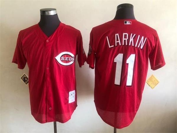 Men's Cincinnati Reds #11 Barry Larkin Throwback Red Jersey