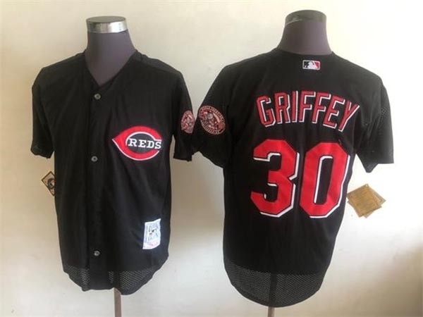 Men's Cincinnati Reds #30 Ken Griffey Jr. Throwback Black Jersey