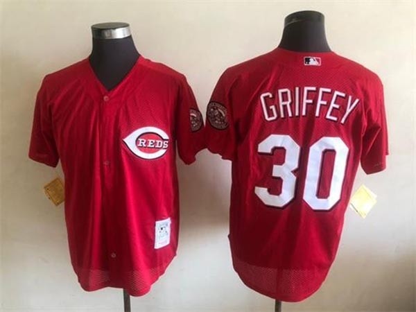 Men's Cincinnati Reds #30 Ken Griffey Jr. Throwback Red Jersey