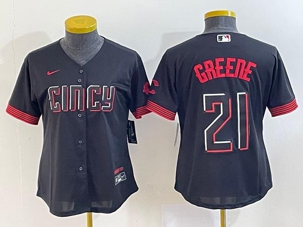 Women's Cincinnati Reds #21 Hunter Greene Black 2023 City Connect Stitched Baseball Jersey(Run Small)