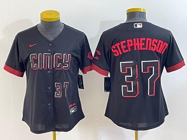 Women's Cincinnati Reds #37 Tyler Stephenson Black 2023 City Connect With front Number Stitched Baseball Jersey(Run Small)