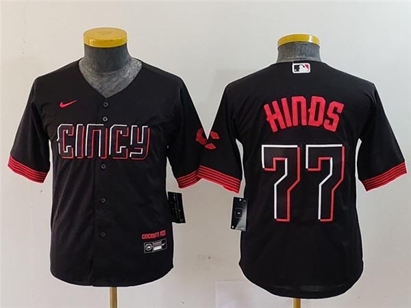 Youth Cincinnati Reds #77 Rece Hinds Black 2023 City Connect Jersey