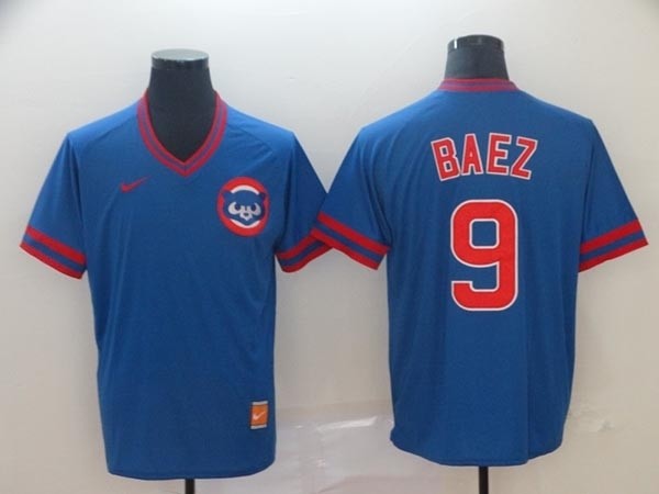 MLB Chicago Cubs #9 Javier Baez Blue Nike Throwback Jersey