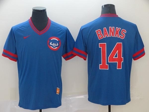 MLB Chicago Cubs #14 Ernie Banks Blue Nike Throwback Jersey