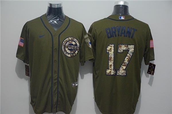 MLB Chicago Cubs #17 Kris Bryant Olive 2020 Nike Cool Base Jersey