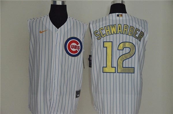 MLB Chicago Cubs #12 Kyle Schwarber White Gold Nike Cool Base Sleeveless Jersey