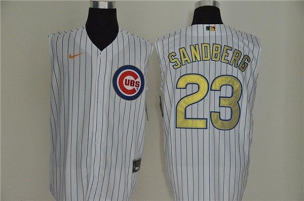 MLB Chicago Cubs #23 Ryne Sandberg White Gold Nike Cool Base Sleeveless Jersey