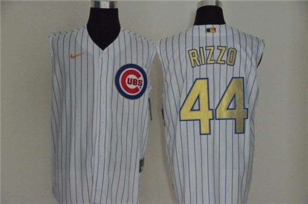 MLB Chicago Cubs #44 Anthony Rizzo White Gold Nike Cool Base Sleeveless Jersey