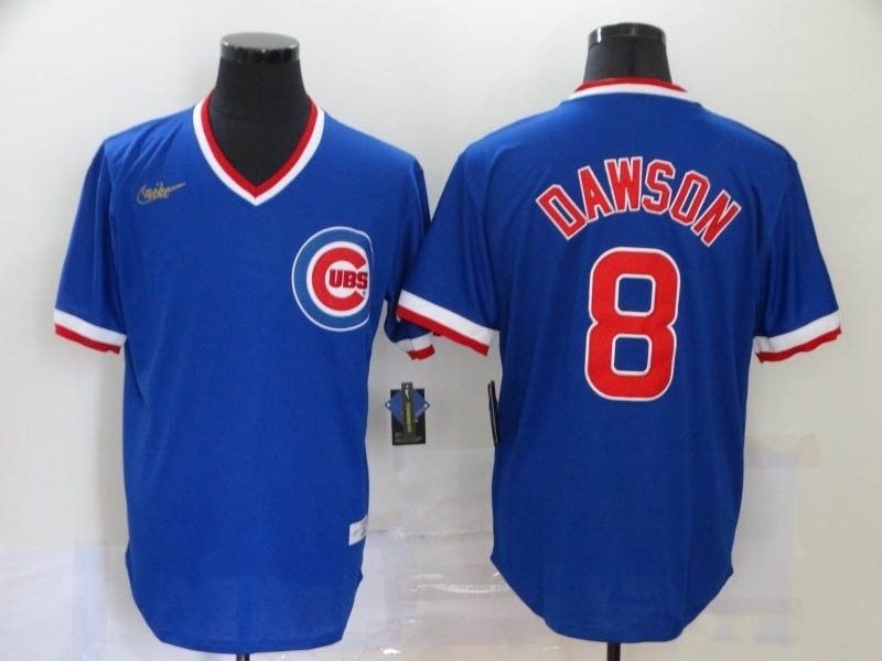 MLB Chicago Cubs #8 Andre Dawson Blue Nike Gold Cool base Jersey