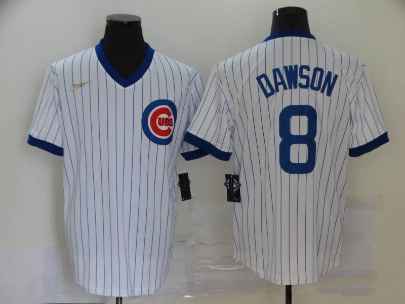 MLB Chicago Cubs #8 Andre Dawson White Nike Gold Cool base Jersey