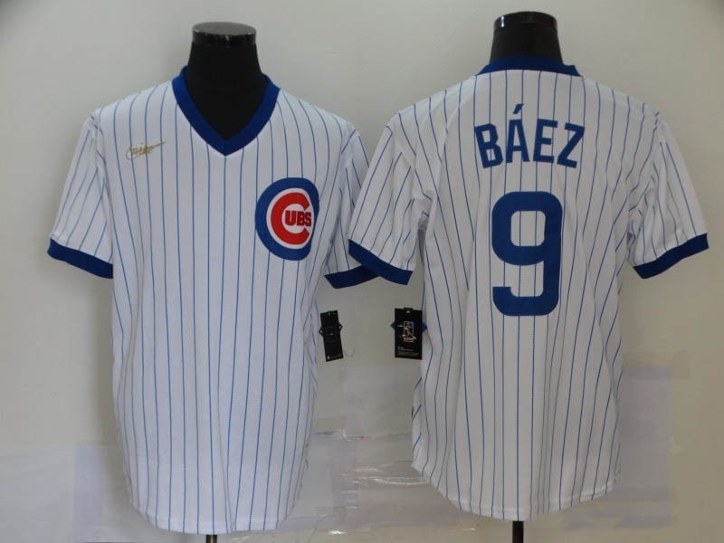 MLB Chicago Cubs #9 Javier Baez White Nike Gold Cool base Jersey