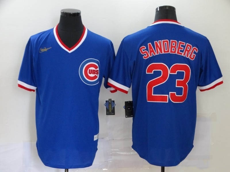 MLB Chicago Cubs #23 Ryne Sandberg Blue Nike Gold Cool base Jersey