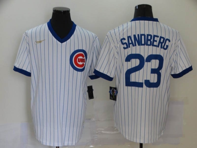 MLB Chicago Cubs #23 Ryne Sandberg White Nike Gold Cool base Jersey