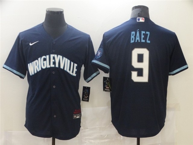 Chicago Cubs #9 Javier Baez Navy 2021 City Connect Cool Base Jersey