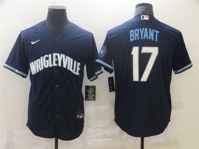 Chicago Cubs #17 Kris Bryant Navy 2021 City Connect Cool Base Jersey