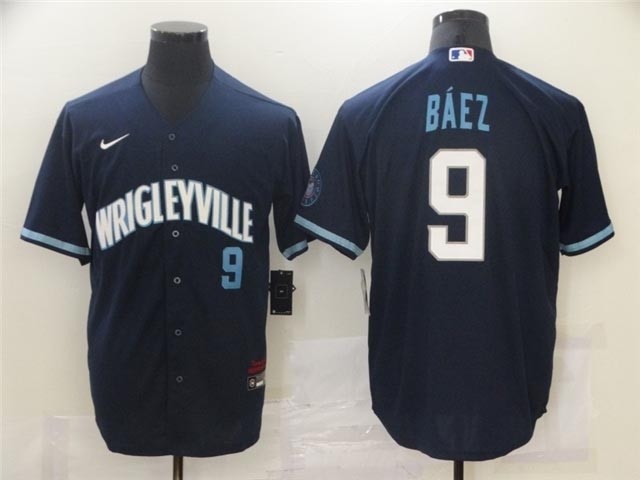 Chicago Cubs #9 Javier Baez Navy 2021 City Connect Cool Base Jersey