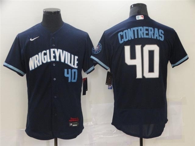 Chicago Cubs #40 Willson Contreras Navy 2021 City Connect Flex Base Jersey