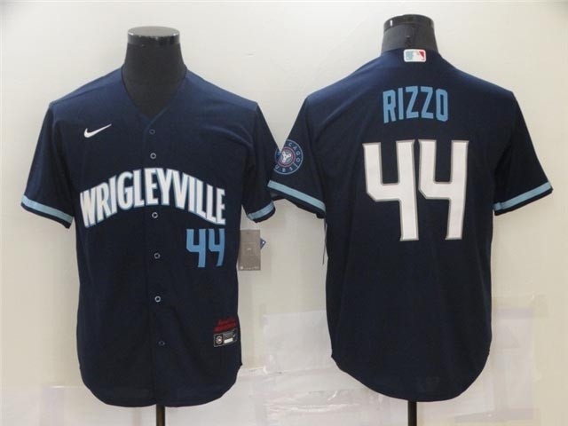 Chicago Cubs #44 Anthony Rizzo Navy 2021 City Connect Cool Base Jersey