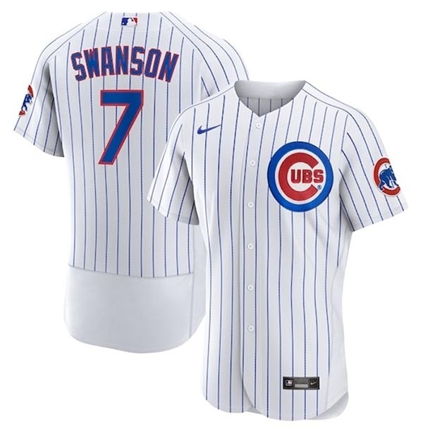 Men's Chicago Cubs #7 Dansby Swanson White Stitched Baseball Jersey