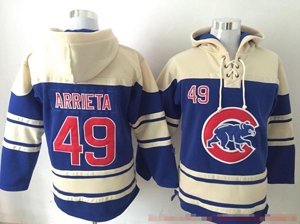 MLB Chicago Cubs #49 Jake Arrieta Blue All Stitched Hooded Sweatshirt