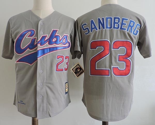 Men's Throwback Chicago Cubs #23 Ryne Sandberg Grey 1994 Mitchell & Ness Jersey