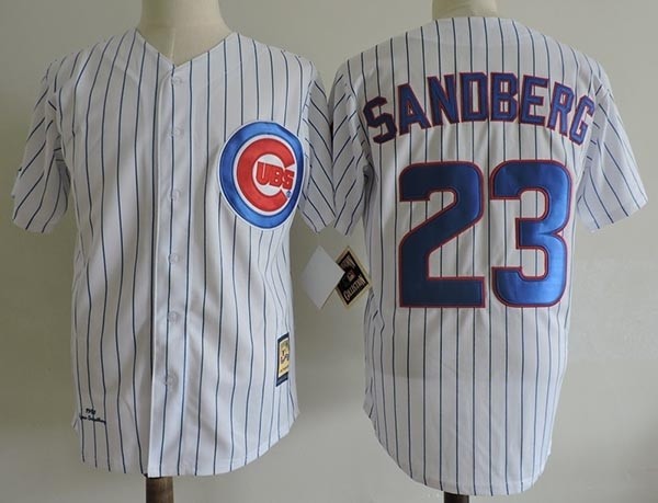 Men's Throwback Chicago Cubs #23 Ryne Sandberg White 1990 Mitchell & Ness Jersey