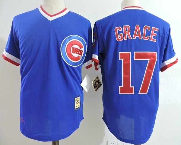 Men's Throwback Chicago Cubs #17 Mark Grace Blue Cooperstown Collection MLB Jersey