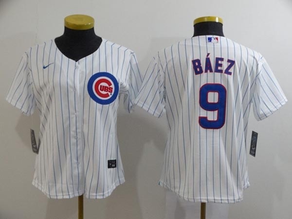 Women Chicago Cubs #9 Javier Baez White 2020 Nike Cool Base Jersey