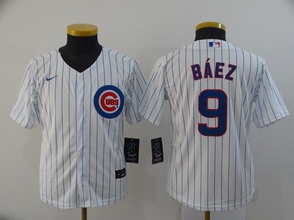 Youth Chicago Cubs #9 Javier Baez White 2020 Nike Cool Base Jersey