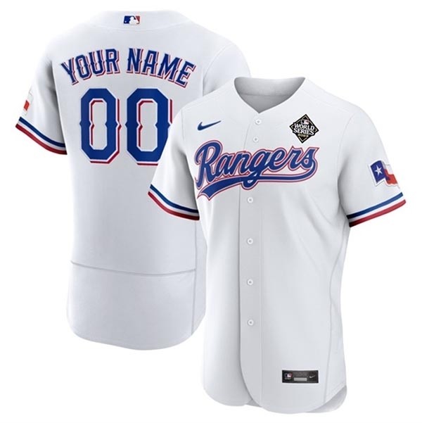 Men's Texas Rangers Active Player Custom White 2023 World Series Flex Base Stitched Baseball Jersey(Name and number remark in comment column)