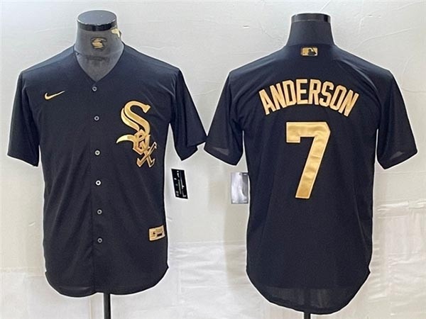 Men's Chicago White Sox #7 Tim Anderson Black Gold Jersey