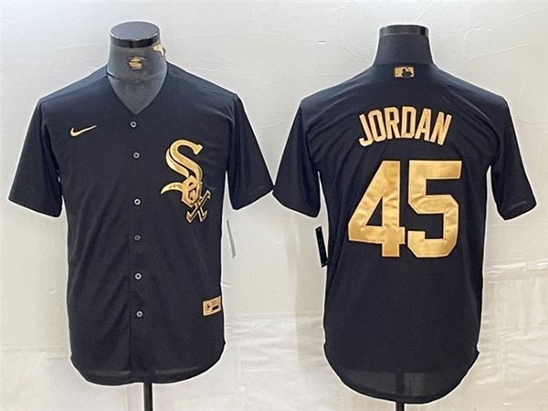 Men's Chicago White Sox #45 Michael Jordan Black Gold Jersey