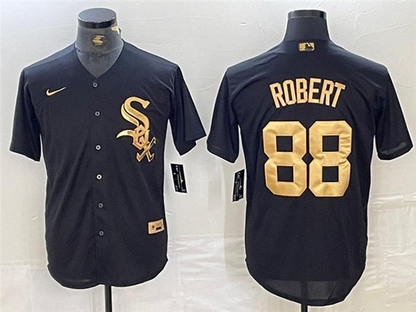 Men's Chicago White Sox #88 Luis Robert Black Gold Jersey