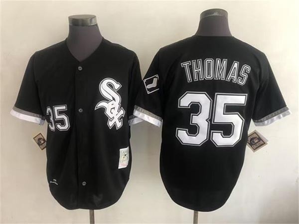 Men's Chicago White Sox #35 Frank Thomas Throwback Black Jersey