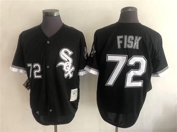 Men's Chicago White Sox #72 Carlton Fisk Throwback Black Jersey