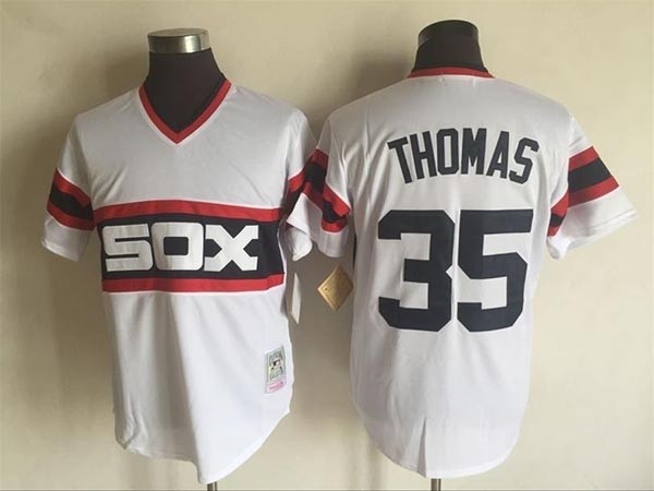 Men's Chicago White Sox #35 Frank Thomas Throwback White Pullover Jersey