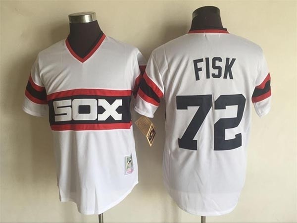 Men's Chicago White Sox #72 Carlton Fisk Throwback White Pullover Jersey