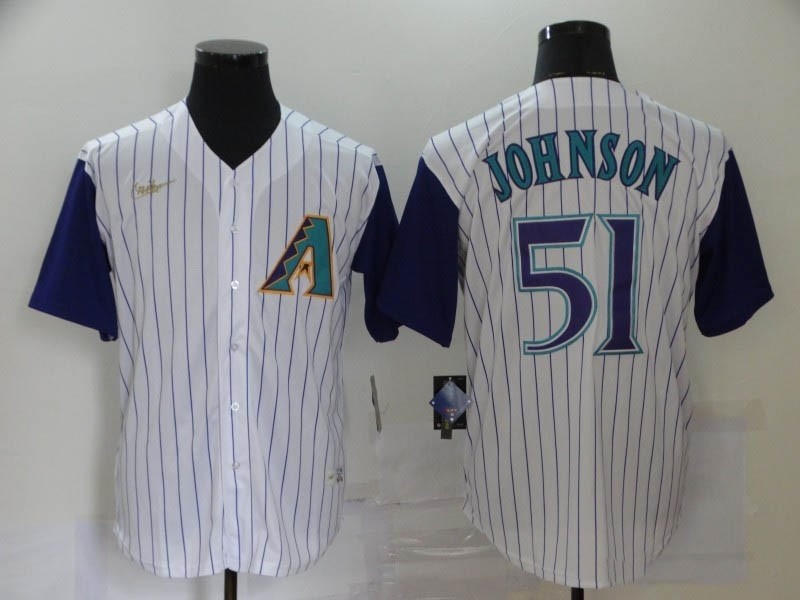 MLB Arizona Diamondbacks #51 Randy Johnson Cream with Purple sleeve Nike Jersey