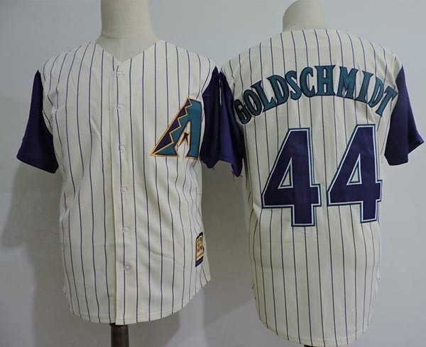 Men's Arizona Diamondbacks #44 Paul Goldschmidt Cream with Purple sleeve Throwback Jersey