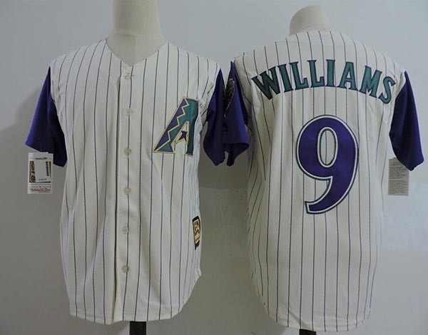 Men's Arizona Diamondbacks #9 Matt Williams Cream with Purple sleeve Throwback Jersey