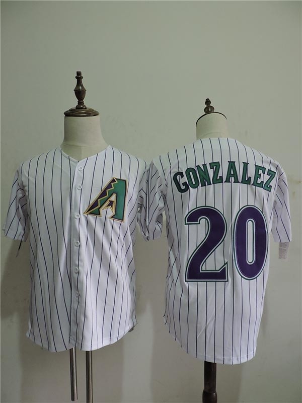 Men's Arizona Diamondbacks #20 Luis Gonzalez White Pinstripes Throwback Jersey